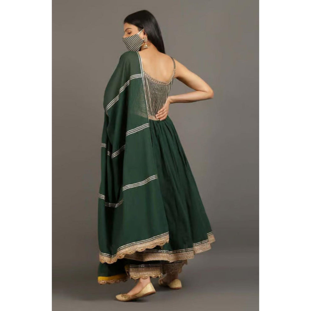 OMAANA Women Mulmul Green Anarkali Kurta with Palazzo and Dupatta