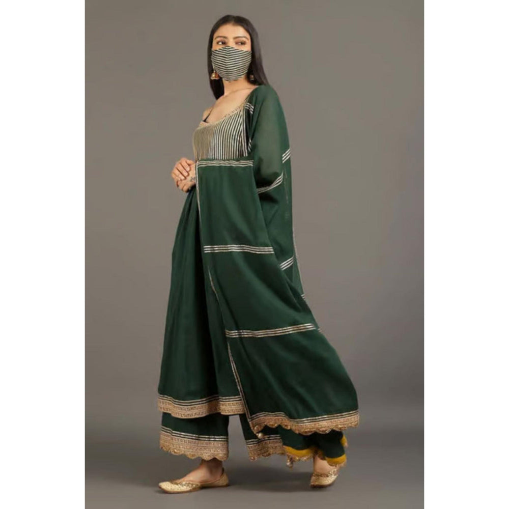 OMAANA Women Mulmul Green Anarkali Kurta with Palazzo and Dupatta