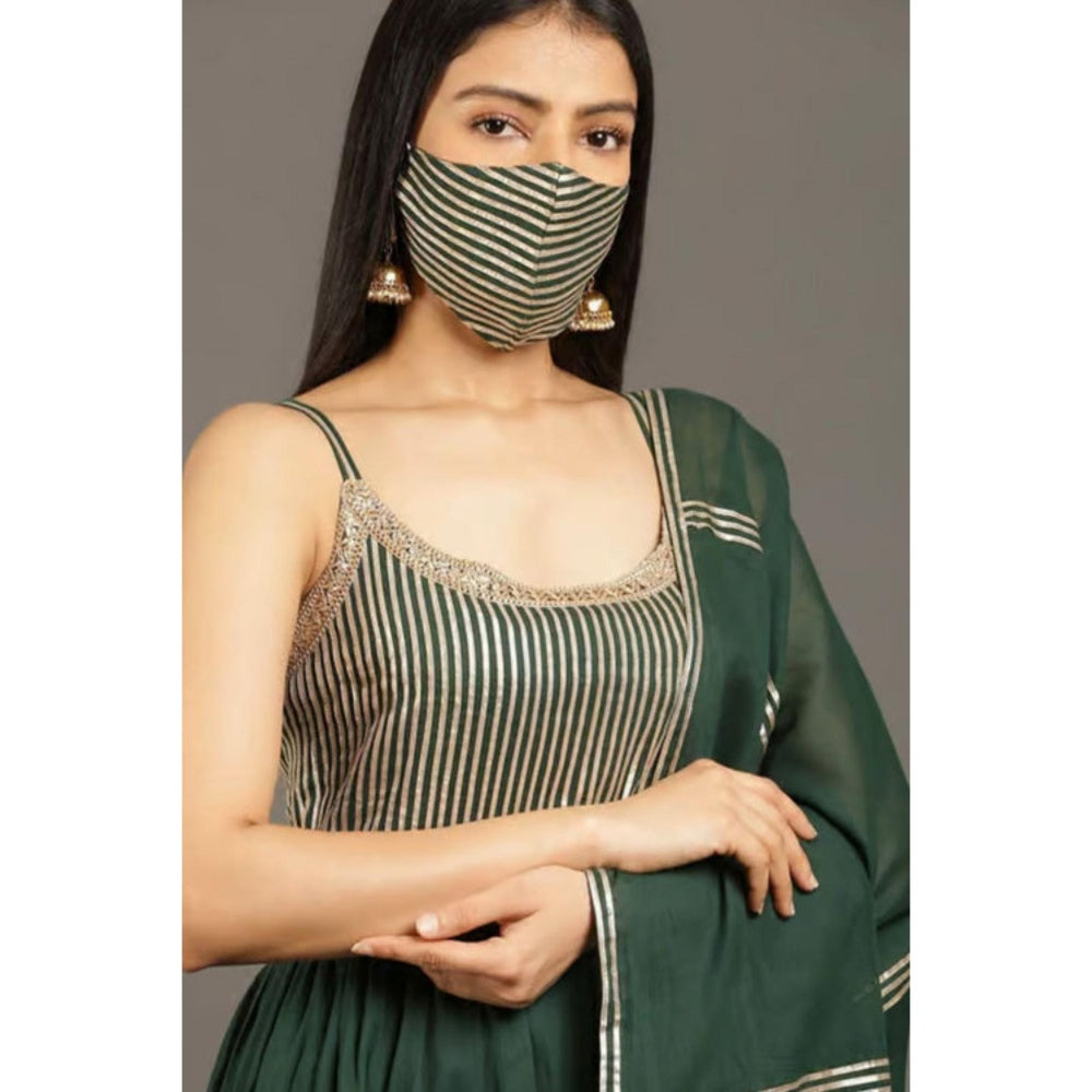 OMAANA Women Mulmul Green Anarkali Kurta with Palazzo and Dupatta