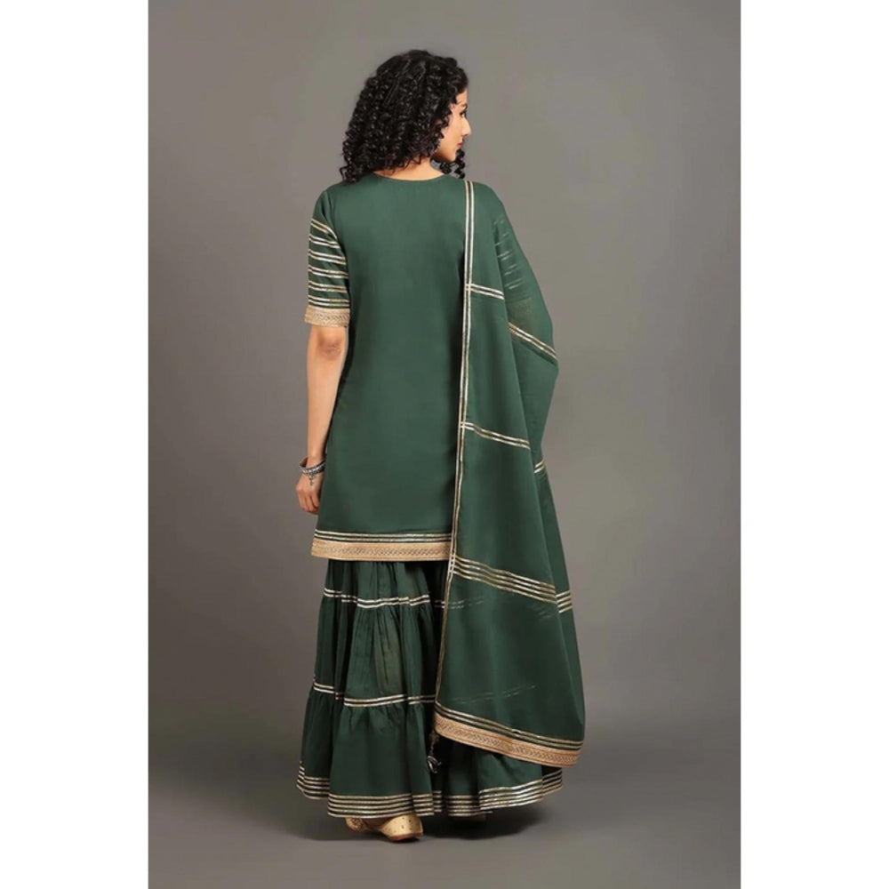 OMAANA Women Mulmul Green Kurta with Gharara and Dupatta