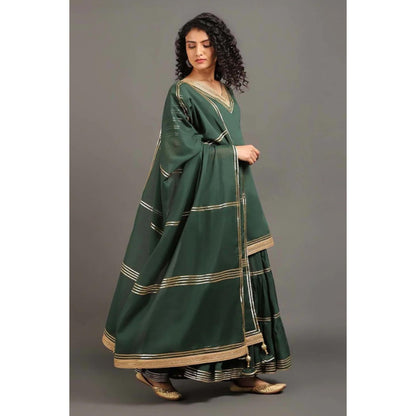 OMAANA Women Mulmul Green Kurta with Gharara and Dupatta