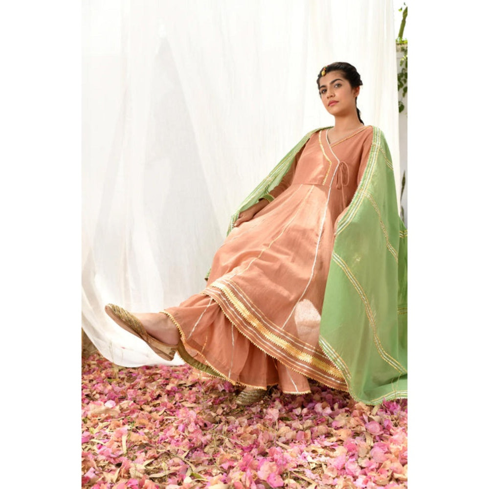OMAANA Women Mulmul Peach Kurta with Sharara and Dupatta