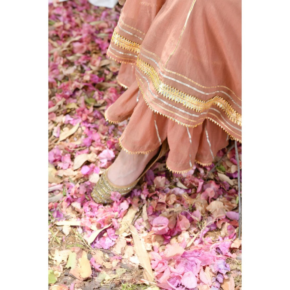 OMAANA Women Mulmul Peach Kurta with Sharara and Dupatta