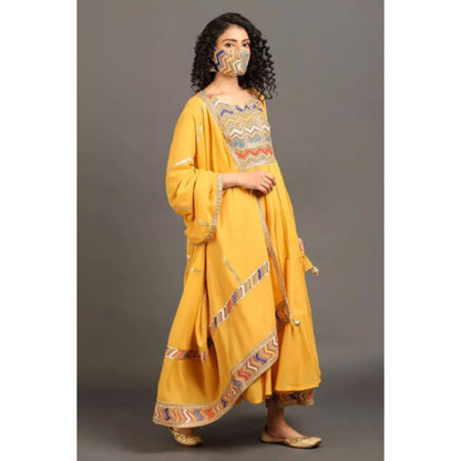 OMAANA Women Mulmul Yellow Kurta with Pant and Dupatta