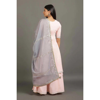 OMAANA Women Cotton Pink Kurta with Sharara and Dupatta