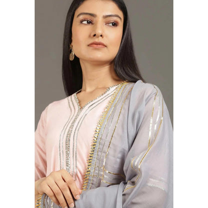 OMAANA Women Cotton Pink Kurta with Sharara and Dupatta