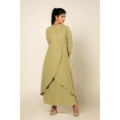 OMAANA Women Chanderi Green Kurta with Inner Skirt