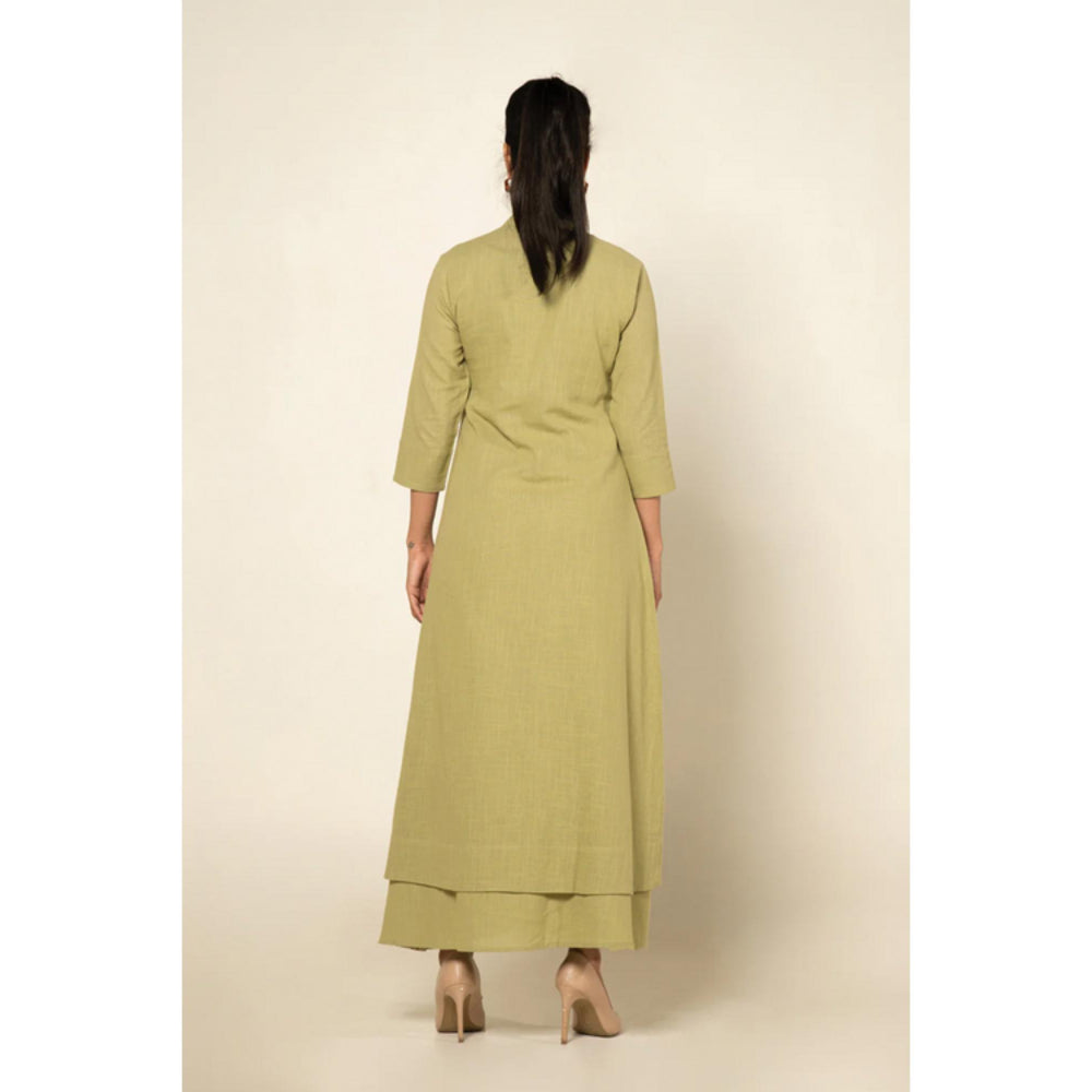 OMAANA Women Chanderi Green Kurta with Inner Skirt