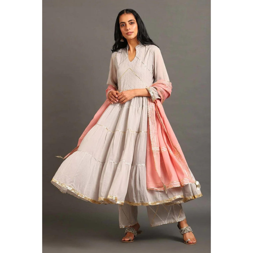 OMAANA Women Mulmul Blue Kurta with Palazzo and Dupatta