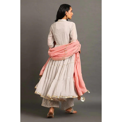 OMAANA Women Mulmul Blue Kurta with Palazzo and Dupatta