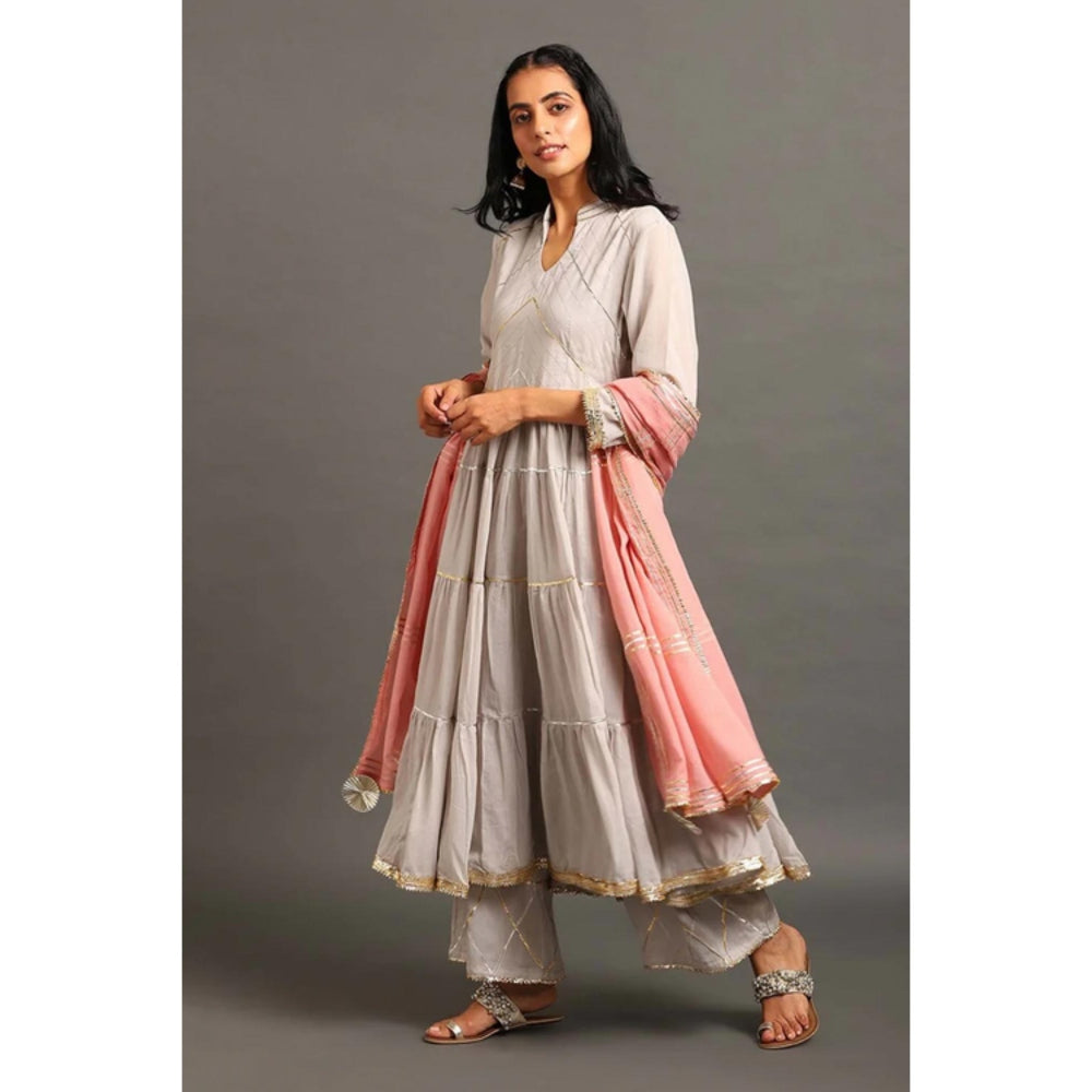 OMAANA Women Mulmul Blue Kurta with Palazzo and Dupatta