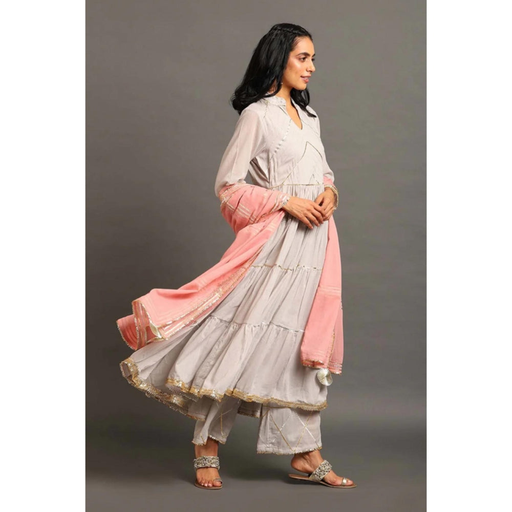 OMAANA Women Mulmul Blue Kurta with Palazzo and Dupatta