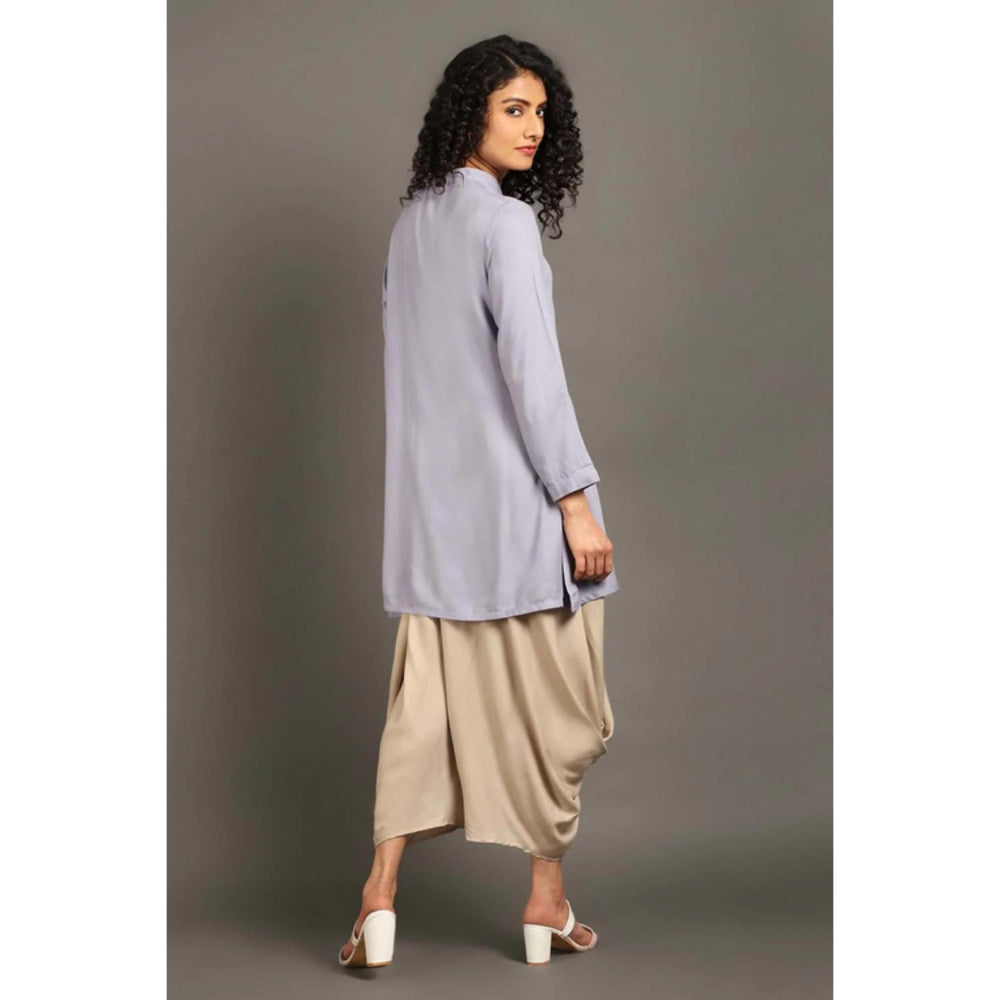 OMAANA Women Silk Blue Kurta with Dhoti Pant