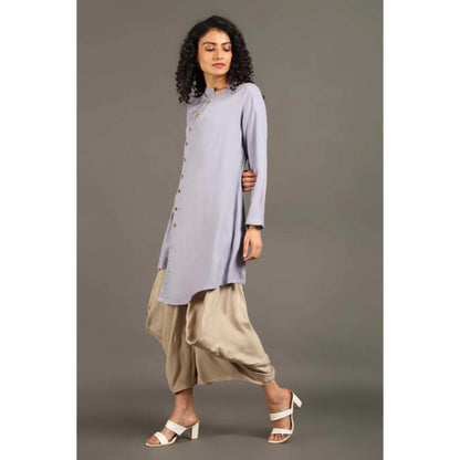 OMAANA Women Silk Blue Kurta with Dhoti Pant