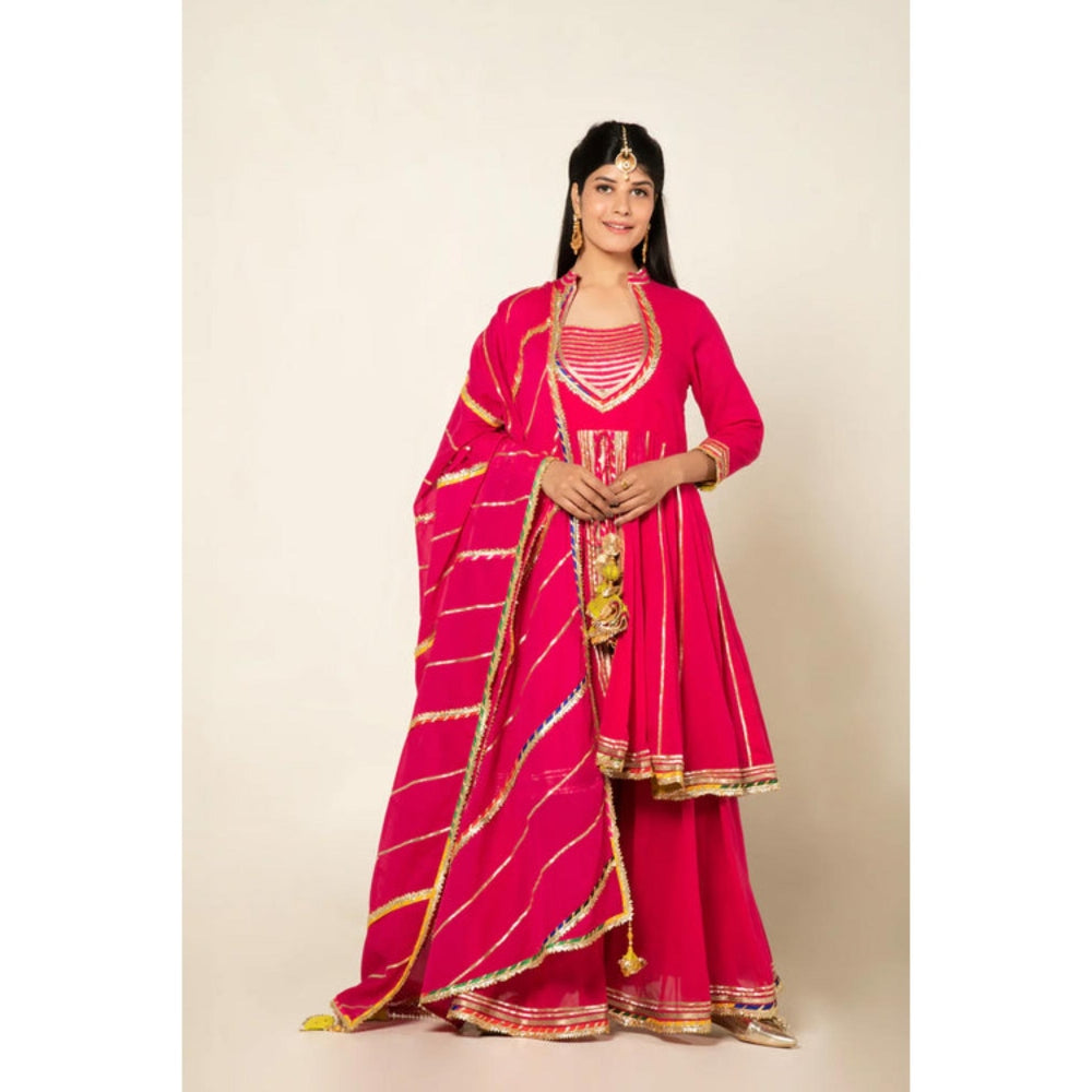 OMAANA Women Mulmul Magenta Kurta with Sharara and Dupatta