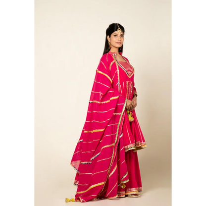OMAANA Women Mulmul Magenta Kurta with Sharara and Dupatta