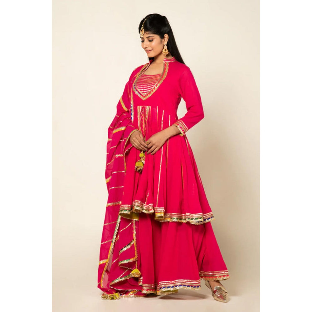 OMAANA Women Mulmul Magenta Kurta with Sharara and Dupatta