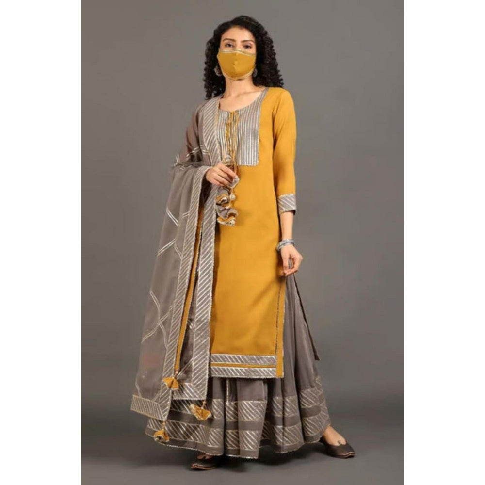 OMAANA Women Mulmul Yellow Kurta with Skirt and Dupatta