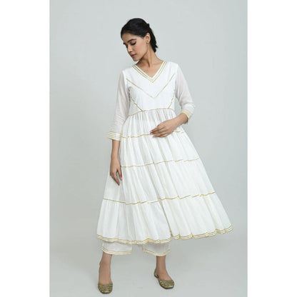 OMAANA Women Mulmul White Kurta with Pant and Dupatta