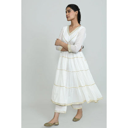 OMAANA Women Mulmul White Kurta with Pant and Dupatta