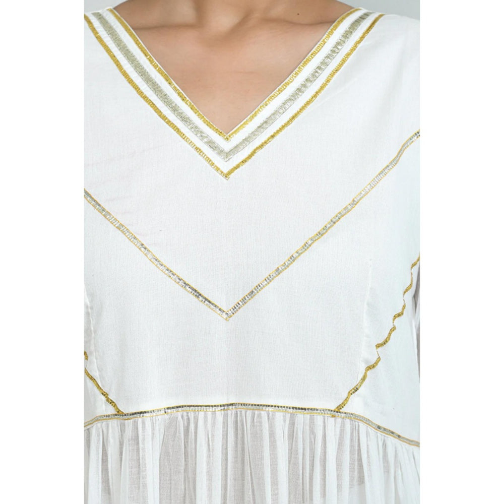 OMAANA Women Mulmul White Kurta with Pant and Dupatta
