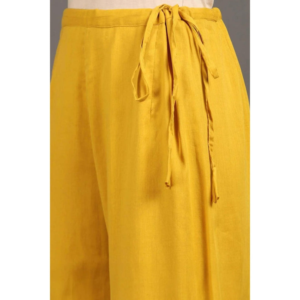 OMAANA Women Chanderi Yellow Anarkali Kurta with Palazzo and Dupatta