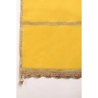 OMAANA Women Chanderi Yellow Anarkali Kurta with Palazzo and Dupatta