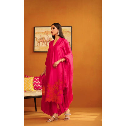 Omana by Ranjana Bothra Pink Pakeeza Applique Kurta with Pant and Dupatta (Set of 3)