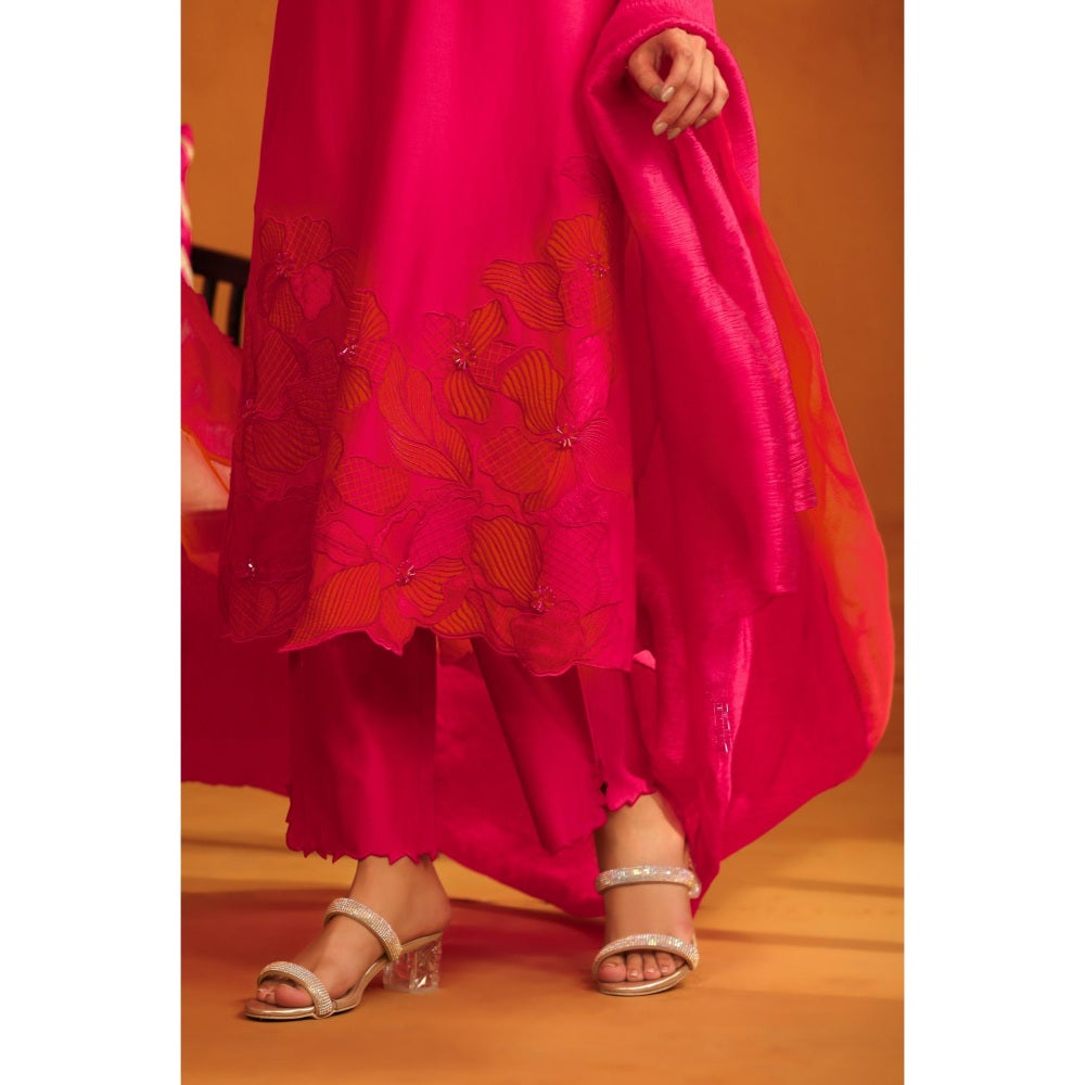 Omana by Ranjana Bothra Pink Pakeeza Applique Kurta with Pant and Dupatta (Set of 3)