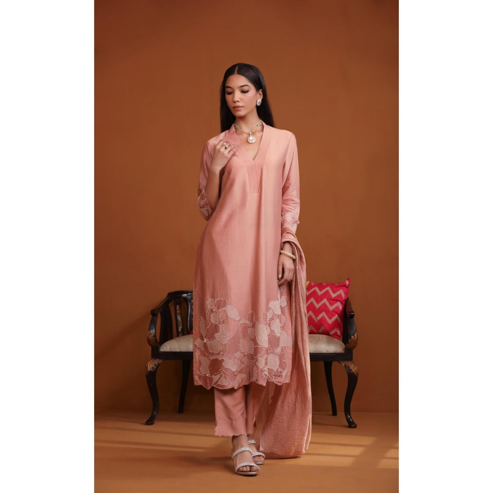 Omana by Ranjana Bothra Nude Pakeeza Applique Kurta with Pant and Dupatta (Set of 3)