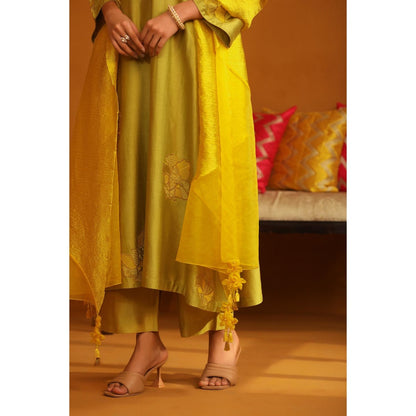 Omana by Ranjana Bothra Green Nafeesa Applique Kurta with Pant and Dupatta (Set of 3)