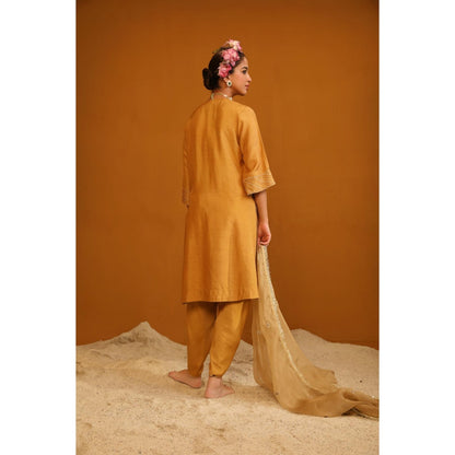 Omana by Ranjana Bothra Orange Shabana Dhoti with Kurta and Dupatta (Set of 3)