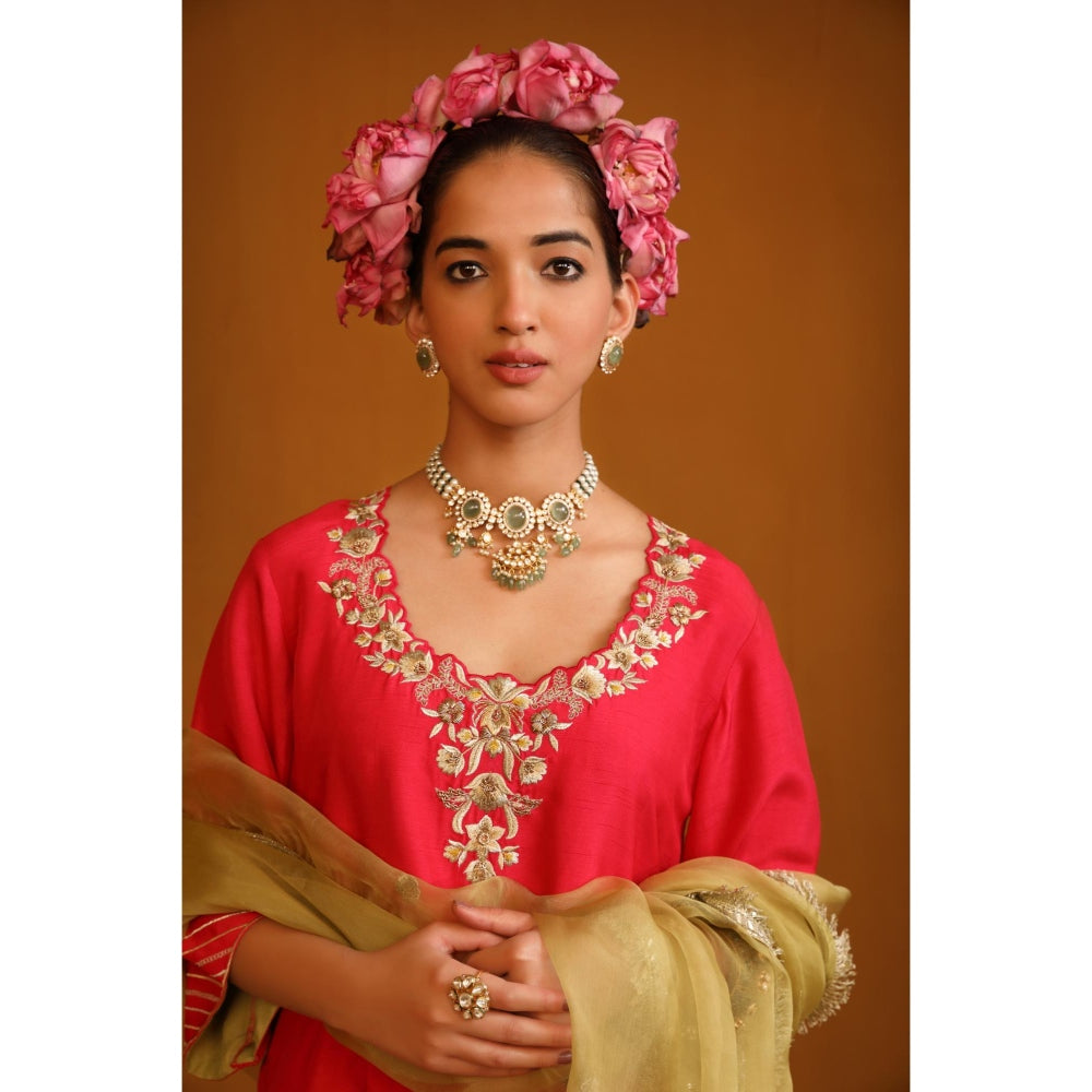 Omana by Ranjana Bothra Pink Shabana Dhoti with Kurta and Dupatta (Set of 3)