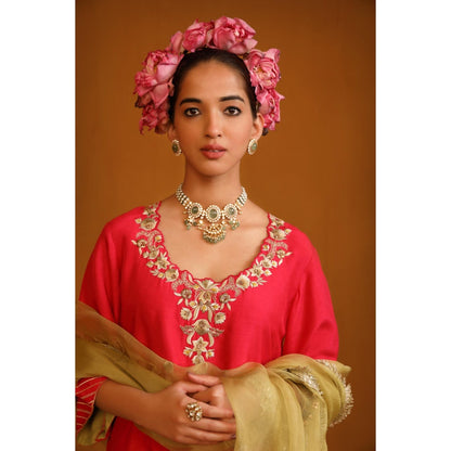 Omana by Ranjana Bothra Pink Shabana Dhoti with Kurta and Dupatta (Set of 3)