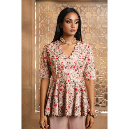 Omana by Ranjana Bothra Pink Zareen Peplum Top with Sharara (Set of 2)