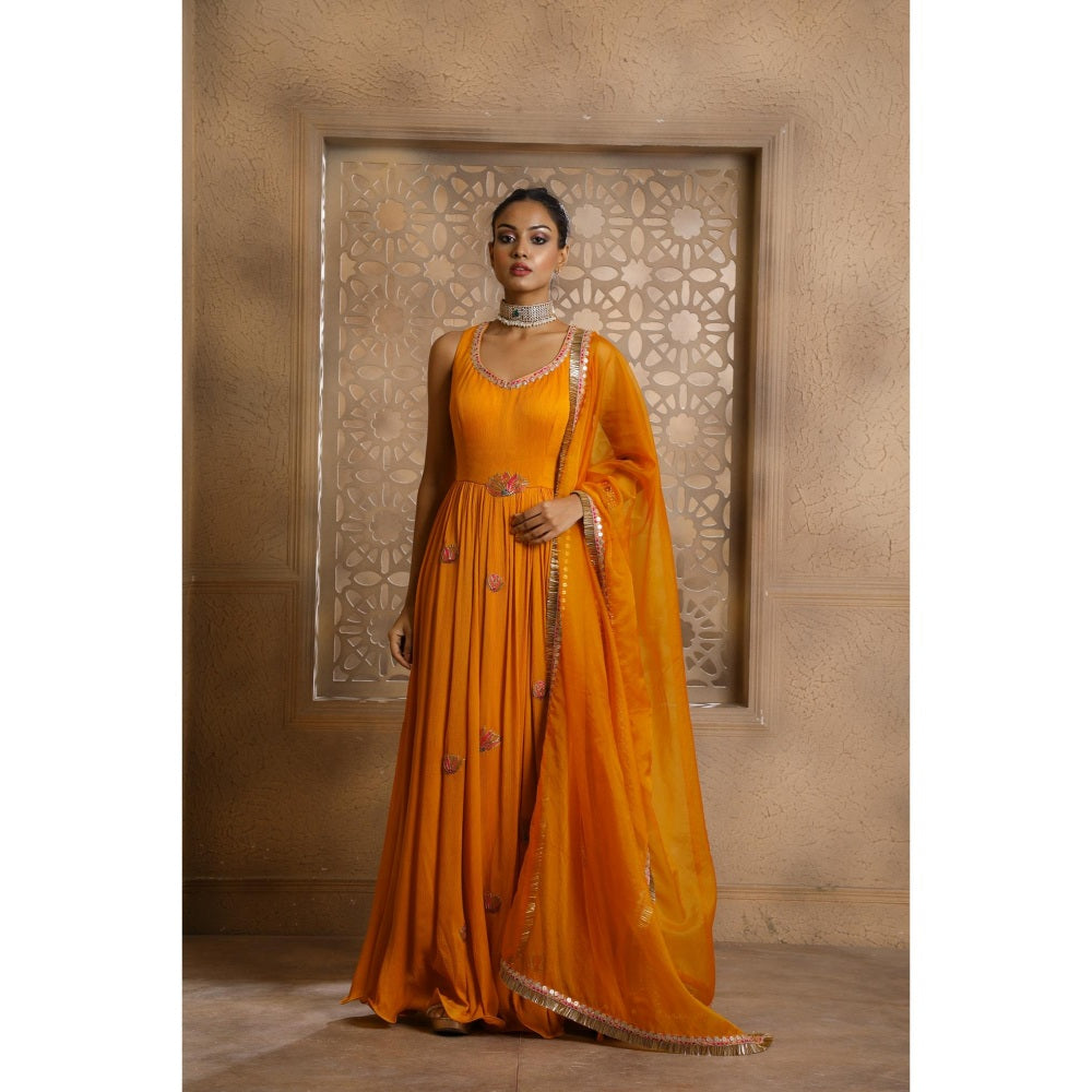 Omana by Ranjana Bothra Mustard Kamal Anarkali with Dupatta (Set of 2)
