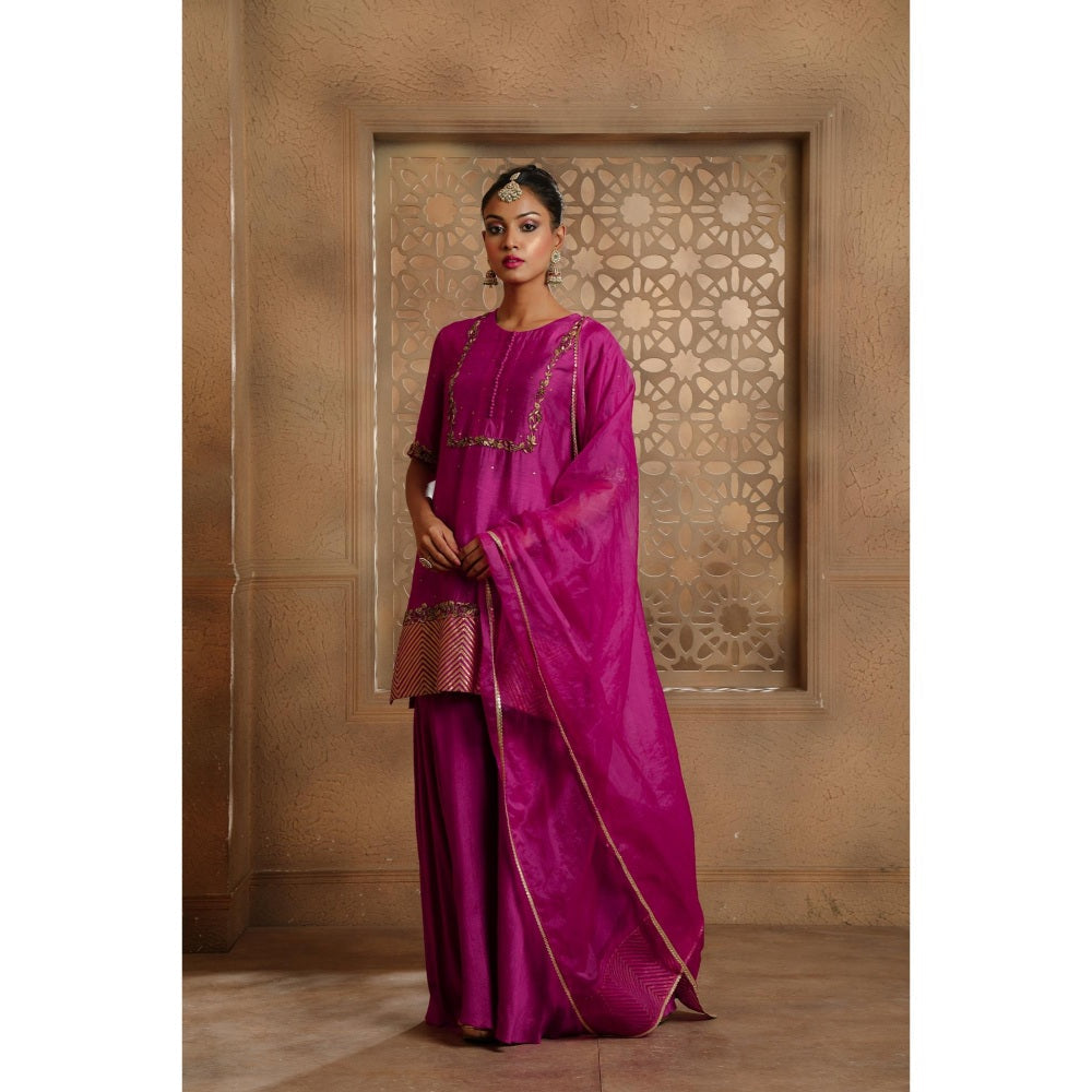 Omana by Ranjana Bothra Magenta Noor Gota Kurta with Sharara and Dupatta (Set of 3)