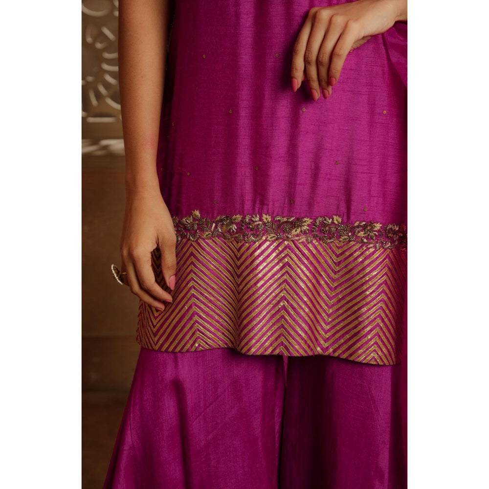 Omana by Ranjana Bothra Magenta Noor Gota Kurta with Sharara and Dupatta (Set of 3)