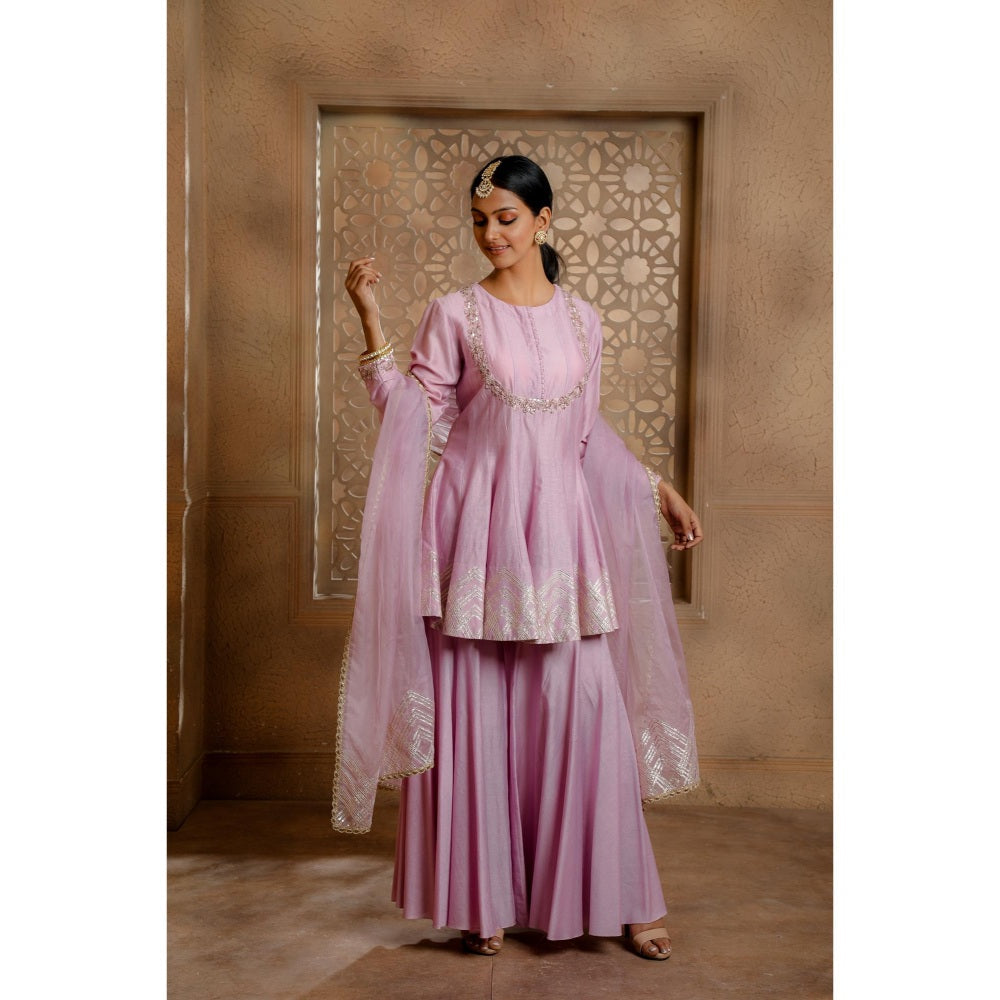 Omana by Ranjana Bothra Lavender Haya Sharara with Kurti and Dupatta (Set of 3)