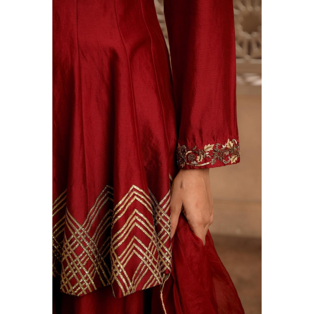Omana by Ranjana Bothra Maroon Haya Sharara with Kurti and Dupatta (Set of 3)