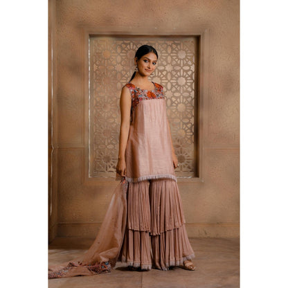 Omana by Ranjana Bothra Mauve Kaashni Sharara with Kurti and Dupatta (Set of 3)