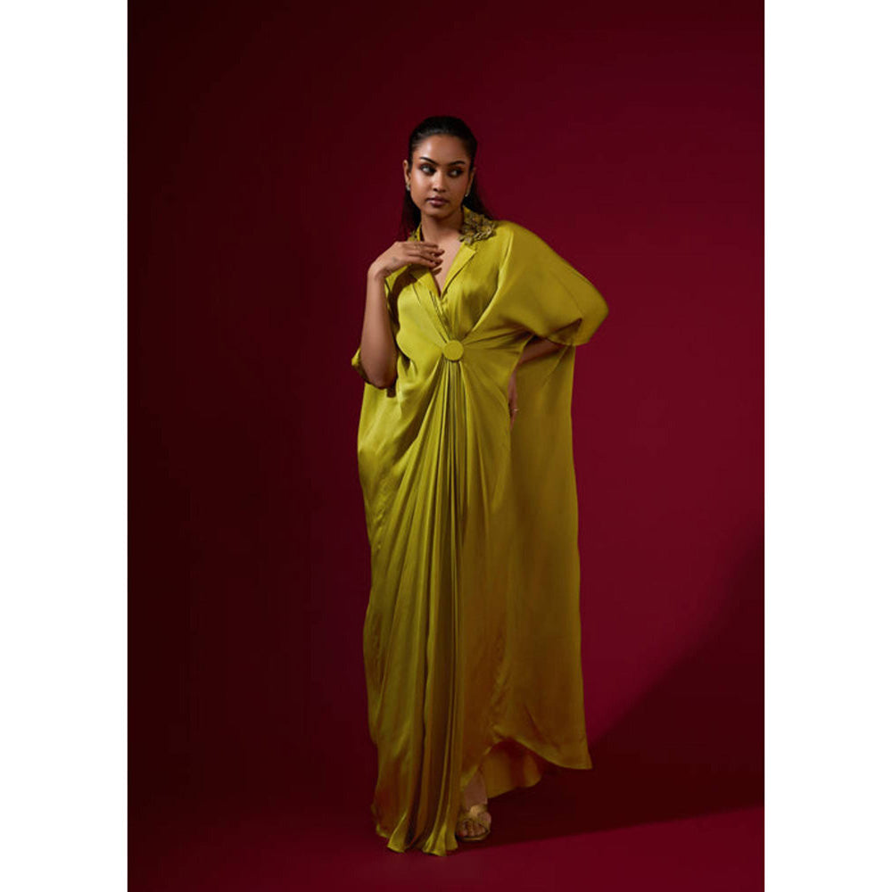 Omana by Ranjana Bothra 3D Rose Collar Kaftan - Lime
