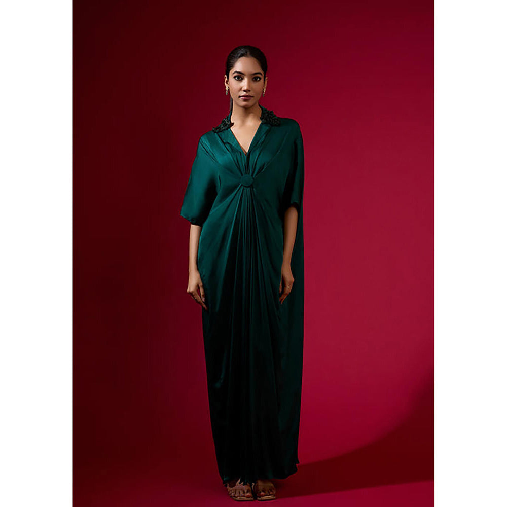 Omana by Ranjana Bothra 3D Rose Collar - Emerald Kaftan Dress