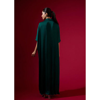 Omana by Ranjana Bothra 3D Rose Collar - Emerald Kaftan Dress