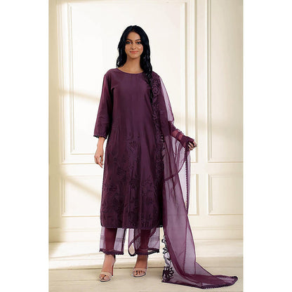 Omana by Ranjana Bothra Wine Embroidered Kurta With Pant And Dupatta