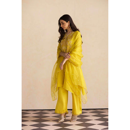 One Not Two Yellow Embroidered Dupatta
