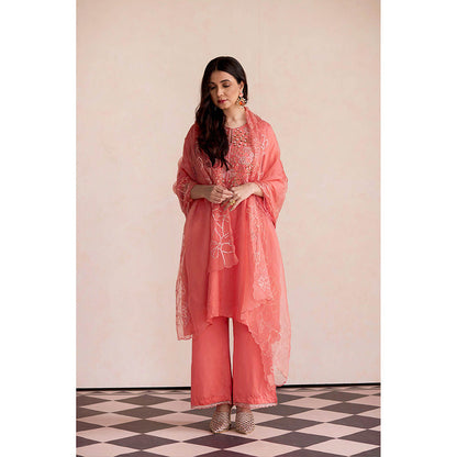 One Not Two Coral Kurta with Slip and Palazzo (Set of 3)
