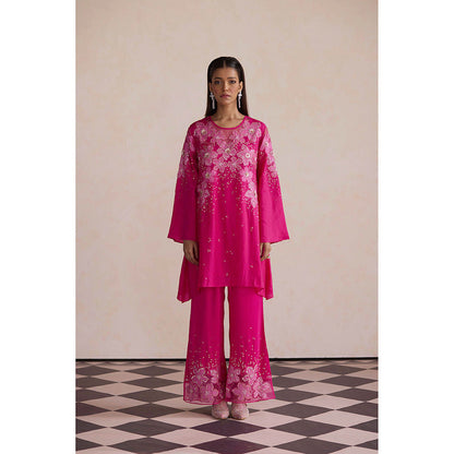 One Not Two Hot Pink Embroidered Kurta with Palazzo (Set of 2)