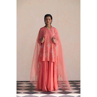 One Not Two Coral Sharara with Kurti (Set of 2)