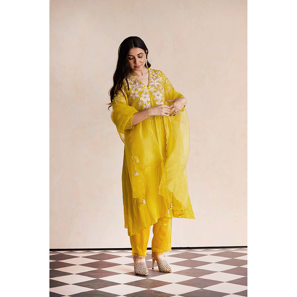One Not Two Yellow Anarkali with Pant and Slip (Set of 3)
